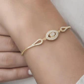 Altın Kaplama Elips Model 925 Gümüş Kadın Bileklik - 5