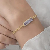 Mor Baget Taşlı Altın Kaplama 925 Gümüş Kadın Bileklik - 5