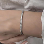 Sıra Baget Taşlı Gurmet Zincirli 925 Gümüş Kadın Bileklik - 6