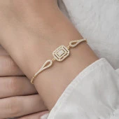 Zirkon Süslemeli Baget Taşlı Altın Kaplama 925 Gümüş Kadın Bileklik - 8