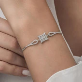 Zirkon Süslemeli Baget Taşlı Rodyum Kaplama 925 Gümüş Kadın Bileklik - 8