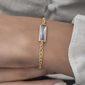 Mor Baget Taşlı Altın Kaplama 925 Gümüş Kadın Bileklik - 10