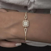 Zirkon Süslemeli Baget Taşlı Altın Kaplama 925 Gümüş Kadın Bileklik - 11