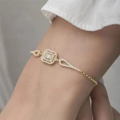 Zirkon Süslemeli Baget Taşlı Altın Kaplama 925 Gümüş Kadın Bileklik - 11