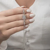 Zirkon Süslemeli Baget Taşlı Rodyum Kaplama 925 Gümüş Kadın Bileklik - 10