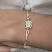 Zirkon Süslemeli Baget Taşlı Altın Kaplama 925 Gümüş Kadın Bileklik - 12