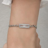 Beyaz Zirkon Baget Taşlı Rodyum Kaplama 925 Gümüş Kadın Bileklik - 9