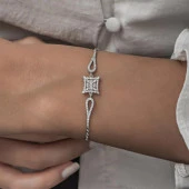 Zirkon Süslemeli Baget Taşlı Rodyum Kaplama 925 Gümüş Kadın Bileklik - 11