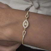 Altın Kaplama Elips Model 925 Gümüş Kadın Bileklik - 6