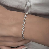 Zikzak Desenli Rodyum Kaplama Taşlı 925 Gümüş Kadın Bileklik - 12