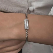 Beyaz Zirkon Baget Taşlı Rodyum Kaplama 925 Gümüş Kadın Bileklik - 11