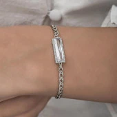 Beyaz Zirkon Baget Taşlı Rodyum Kaplama 925 Gümüş Kadın Bileklik - 12