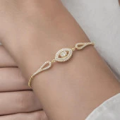 Altın Kaplama Elips Model 925 Gümüş Kadın Bileklik - 10