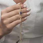 Zirkon Mor Baget Taşlı Altın Kaplama 925 Gümüş Kadın Bileklik - 1