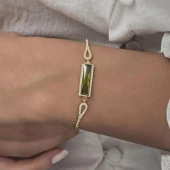 Zultanit Zirkon Baget Taşlı Rodyum Kaplama 925 Gümüş Kadın Bileklik - 5