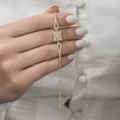 Zirkon Süslemeli Baget Taşlı Altın Kaplama 925 Gümüş Kadın Bileklik - 1