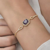 Zirkon Mor Baget Taşlı Altın Kaplama 925 Gümüş Kadın Bileklik - 7