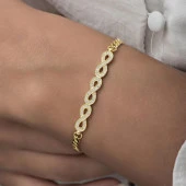 Sonsuzluk Desenli Altın Kaplama Gurmet Zincir 925 Gümüş Kadın Bileklik - 6