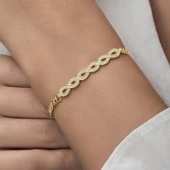 Sonsuzluk Desenli Altın Kaplama Gurmet Zincir 925 Gümüş Kadın Bileklik - 7