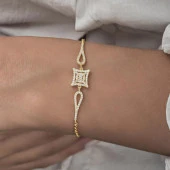 Zirkon Süslemeli Baget Taşlı Altın Kaplama 925 Gümüş Kadın Bileklik - 2