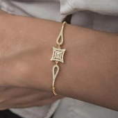 Zirkon Süslemeli Baget Taşlı Altın Kaplama 925 Gümüş Kadın Bileklik - 3