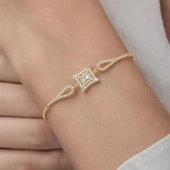 Zirkon Süslemeli Baget Taşlı Altın Kaplama 925 Gümüş Kadın Bileklik - 6