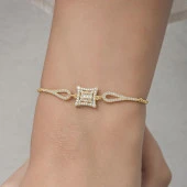 Zirkon Süslemeli Baget Taşlı Altın Kaplama 925 Gümüş Kadın Bileklik - 7