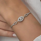 Rodyum Kaplama Elips Model 925 Gümüş Kadın Bileklik - 8