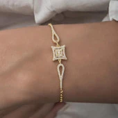 Zirkon Süslemeli Baget Taşlı Altın Kaplama 925 Gümüş Kadın Bileklik - 11