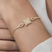 Zirkon Süslemeli Baget Taşlı Altın Kaplama 925 Gümüş Kadın Bileklik - 12