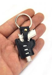 Deri Kılıflı Metal Anahtarlık Ahşap Kutulu (Nikel) - 1