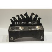 Köpekler İçin Özel Yapım Lazer Kesim Çiftli Ahşap Mama Ünitesi Siyah - 1