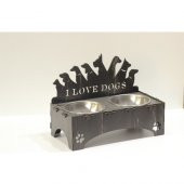 Köpekler İçin Özel Yapım Lazer Kesim Çiftli Ahşap Mama Ünitesi Siyah - 2