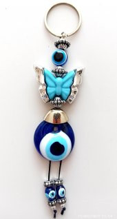 Nazar Boncuklu Mavi Renk Kelebekli Anahtarlık - 1