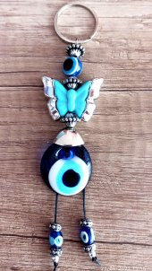 Nazar Boncuklu Mavi Renk Kelebekli Anahtarlık - 3