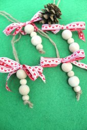 15 Adet Kalpli Kurdeleli Ahşap Boncuklu Yılbaşı Ağaç Süsü - 3