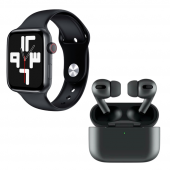 HW22 Plus Siyah Akıllı Saat Black Airpods Pro Kablosuz Bluetooth Kulaklık - 1