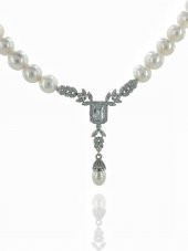 Baget Zirkon Pırlanta Model 925 Gümüş İnci Gerdanlık Kolye - 2