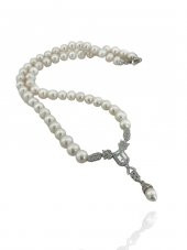 Baget Zirkon Pırlanta Model 925 Gümüş İnci Gerdanlık Kolye - 4