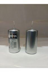 YILBAŞI MUM 2 Lİ SİLİNDİR PARLAK GRİ METALİK ( 6*12CM) - 1