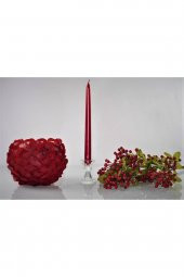 Kırmızı Varaklı Metalik Renk Silindir Konik Şamdan 2li 2x25 cm 2 Adet - 2