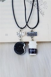 Kahve Oreo Best Friends 2li Bff Suni Deri Ipli Kolye Takı - 1