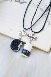 Kahve Oreo Best Friends 2li Bff Suni Deri Ipli Kolye Takı - 2