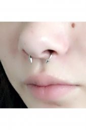Paslanmaz Çelik Gümüş Renk Mıknatıslı Fake Sahte Septum Piercing - 3