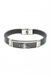 Deri Osmanlı Tuğralı Erkek Çelik Bileklik - 1