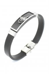 Deri Osmanlı Tuğralı Erkek Çelik Bileklik - 2
