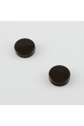Kadın Siyah 1,2 cm Yuvarlak Figürlü Mıknatıslı Çelik Küpe - 1