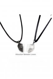 Gri Siyah Iki Adet Mıknatıslı Çift Kalp Sevgili Metal Kolye Takı - 2