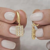 ZirkonTaşlı Altın Kaplama 925 Gümüş Küpe - 1