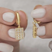 ZirkonTaşlı Altın Kaplama 925 Gümüş Küpe - 4